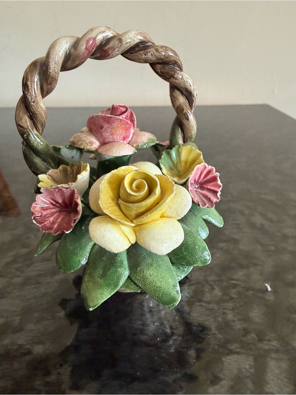 Vintage Nuova Capodimonte  handled Flower Basket , handcrafted in Italy
